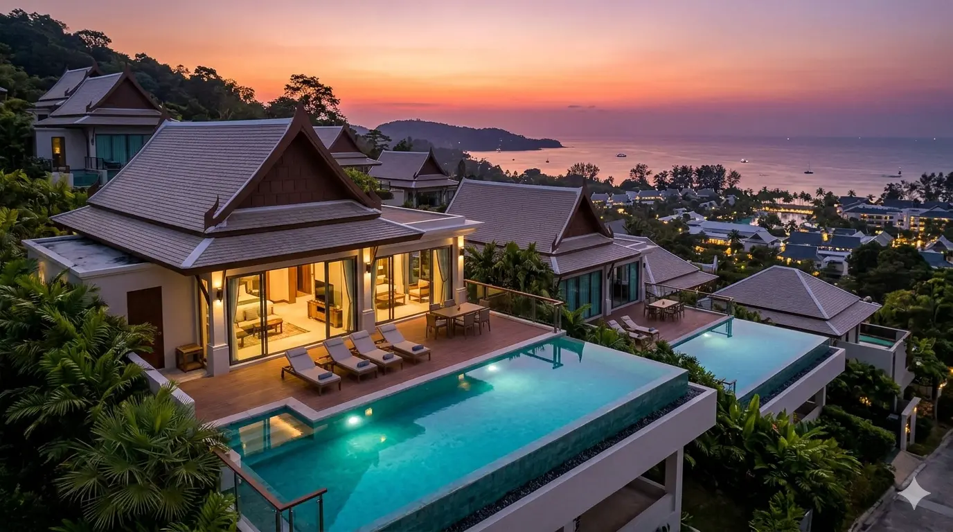 Pool villa profile inside the Laguna Phuket estate with lagoon and golf-course outlook